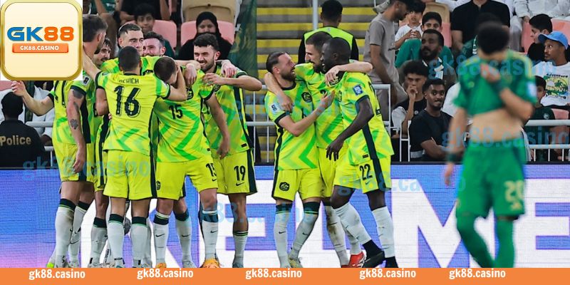 Các cầu thủ Úc vỡ òa cảm xúc sau khi đánh bại Saudi Arabia, chính thức giành vé đến World Cup 2026 – Ảnh có bản quyền bởi GK88